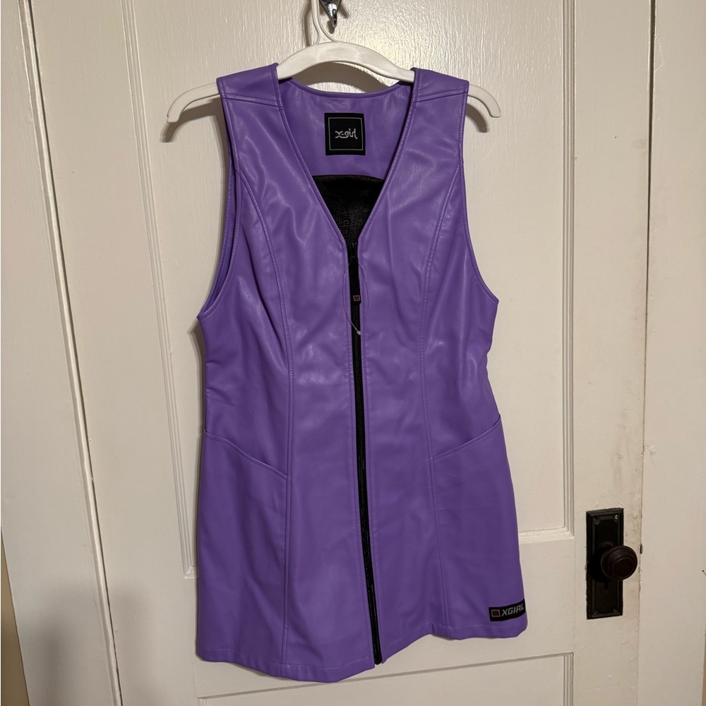 Purple Faux Leather Zip Front Dress